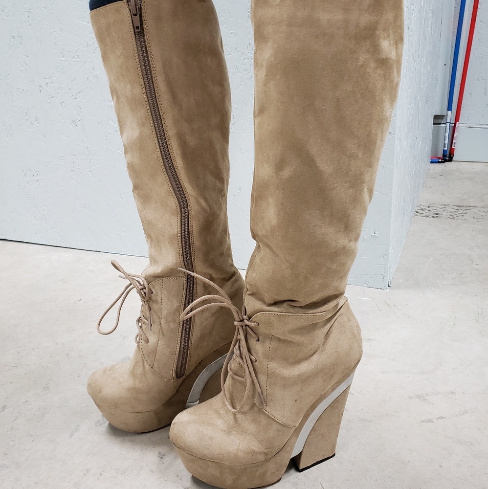 Tan FRH Knee-High Platform Boots
